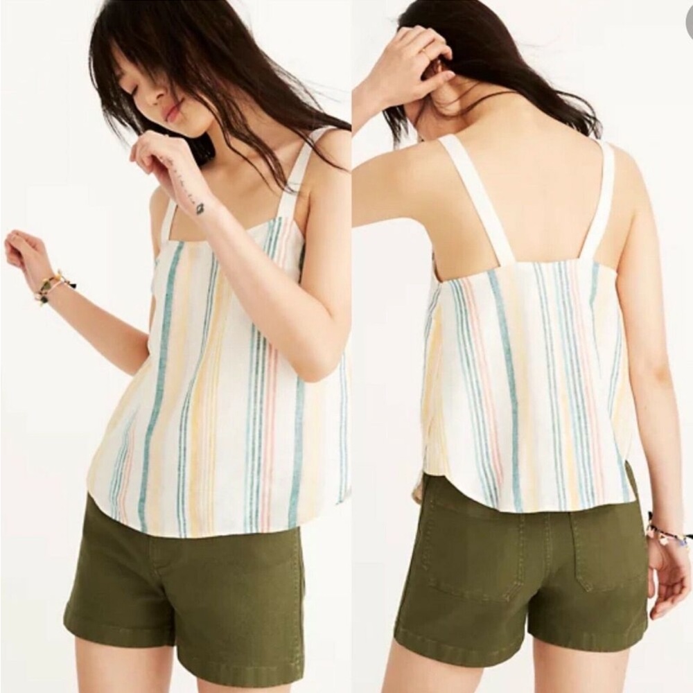 Madewell pineapple curved hem striped linen cami top large